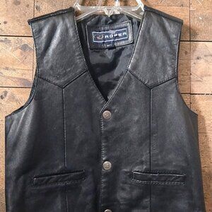 Roper Youth Size 7 Black Leather Western Vest Cowboy Rodeo Snap Front Lined